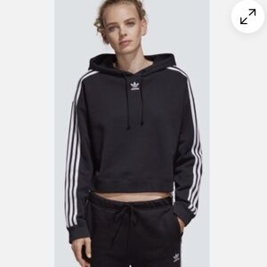 ADIDAS Cropped Black with the Three Stripes Sweatshirt - Size L